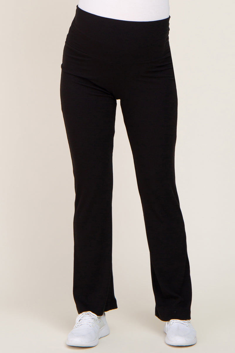 Black Ribbed Maternity Flare Pants PinkBlush