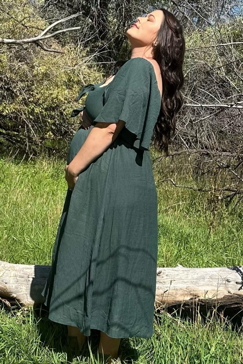 PinkBlush Hunter Green Front Tie Ruffle Sleeve Maternity Midi Dress XL
