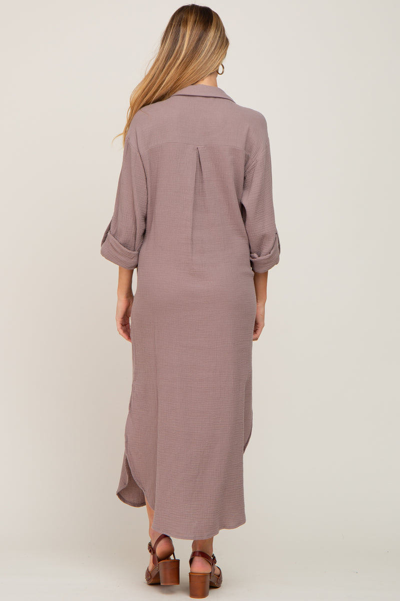 Taupe Ribbed Short Sleeve Maternity Midi Dress main image 1