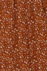 Camel Floral 3/4 Sleeve Midi Dress