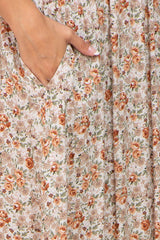 Taupe Floral Off Shoulder Long Sleeve Maxi Dress
