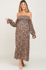 Black Floral Off Shoulder Long Sleeve Maternity Maxi Dress Large Black Floral Off Shoulder Long Sleeve Maternity Maxi Dress Large