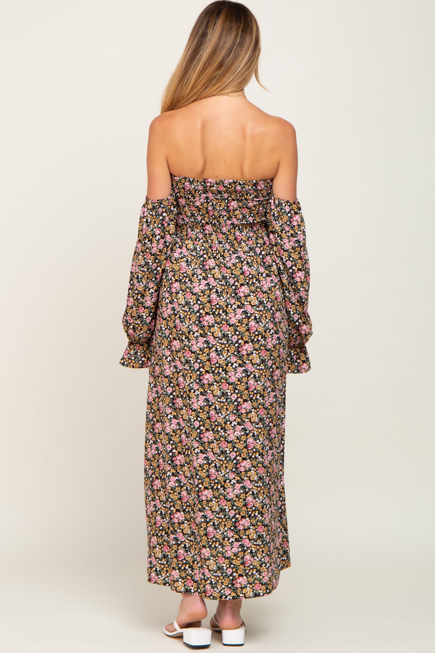 Black Floral Off Shoulder Long Sleeve Maternity Maxi Dress Large Black Floral Off Shoulder Long Sleeve Maternity Maxi Dress Large