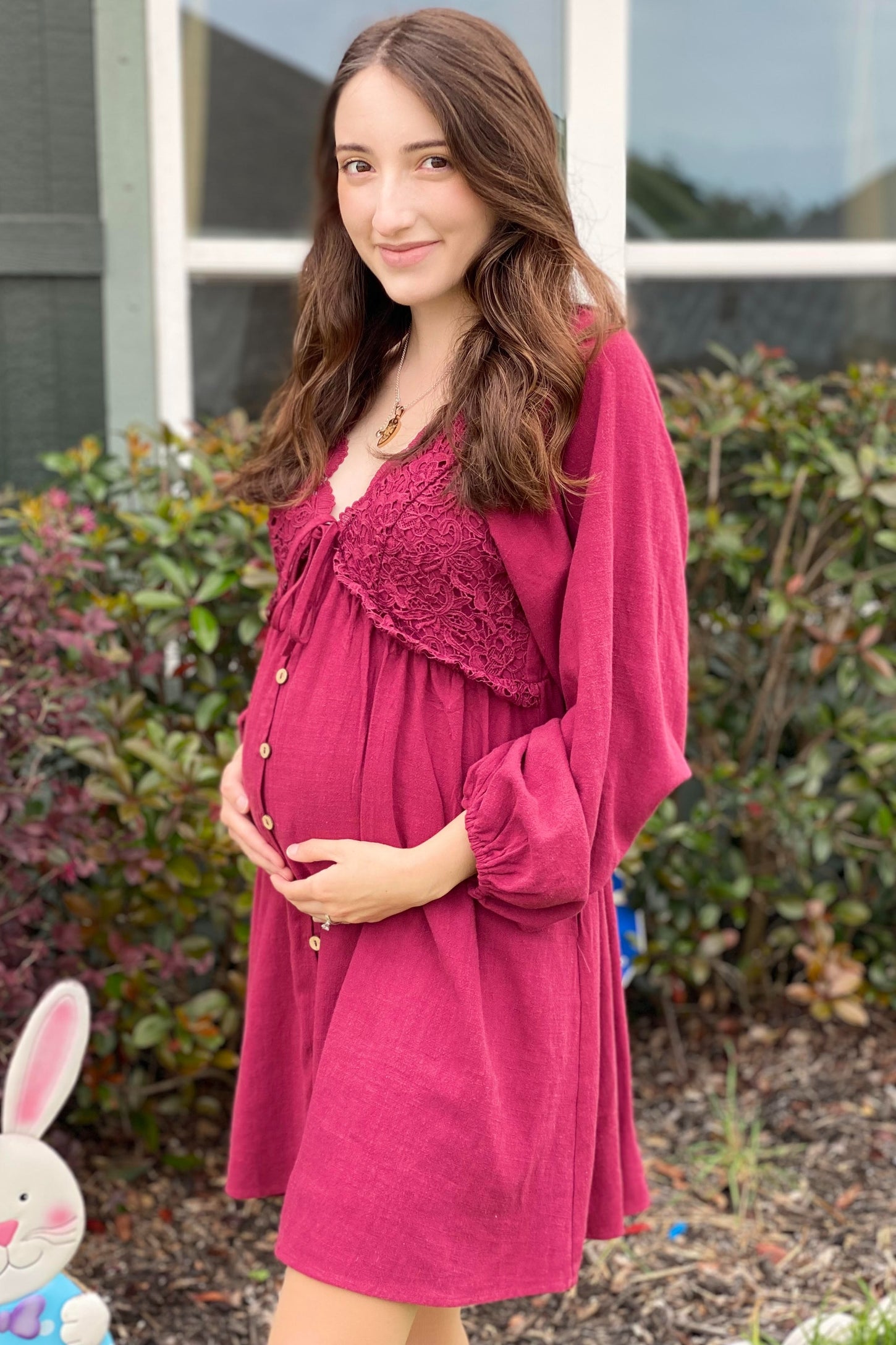 PinkBlush Burgundy Crochet Lace Button Front Maternity Dress Small PinkBlush Burgundy Crochet Lace Button Front Maternity Dress Small