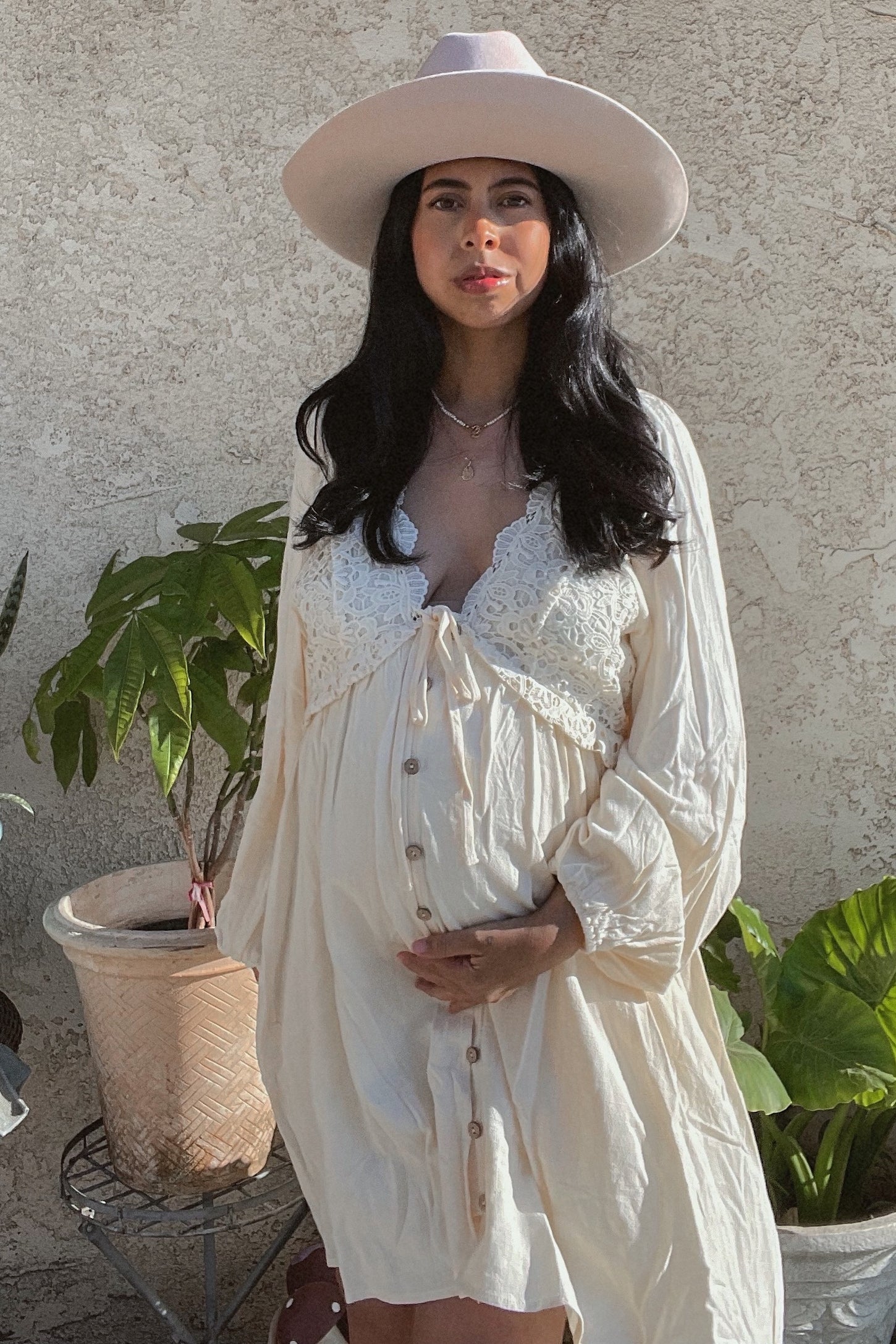 PinkBlush Beige Crochet Lace Button Front Maternity Dress Small PinkBlush Beige Crochet Lace Button Front Maternity Dress Small