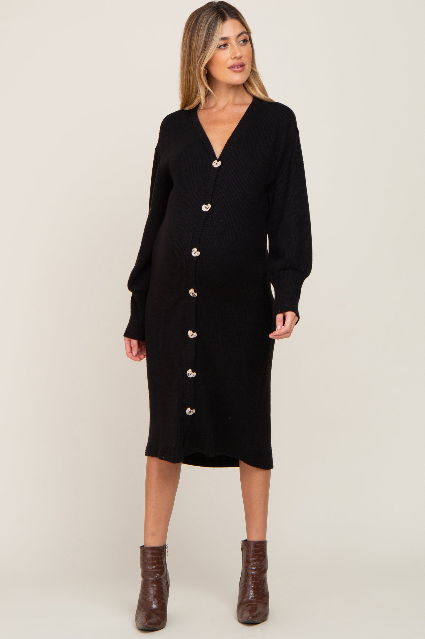 Black Long Button Down Maternity Cardigan/Dress – PinkBlush