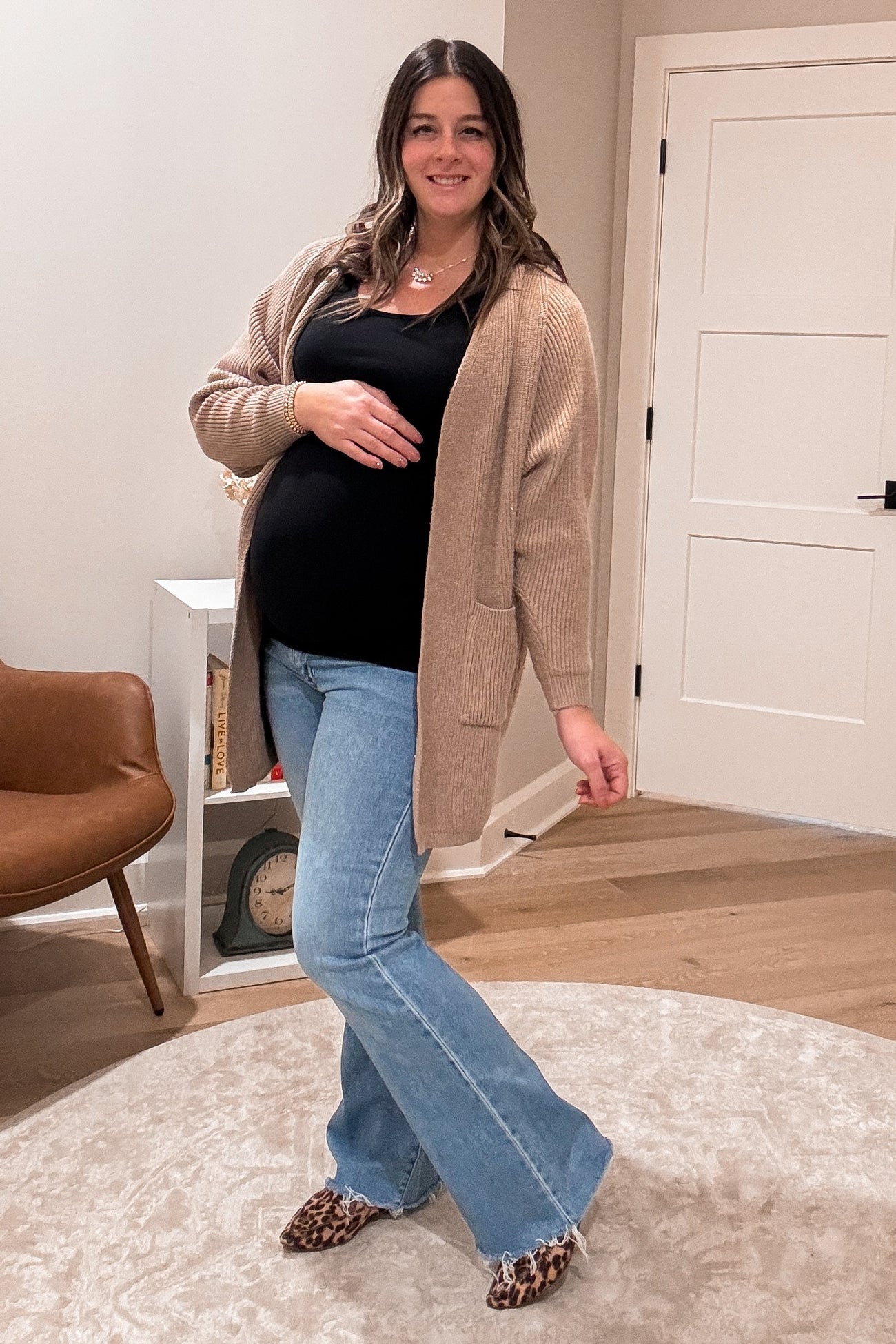 Taupe Pocketed Knit Maternity Cardigan