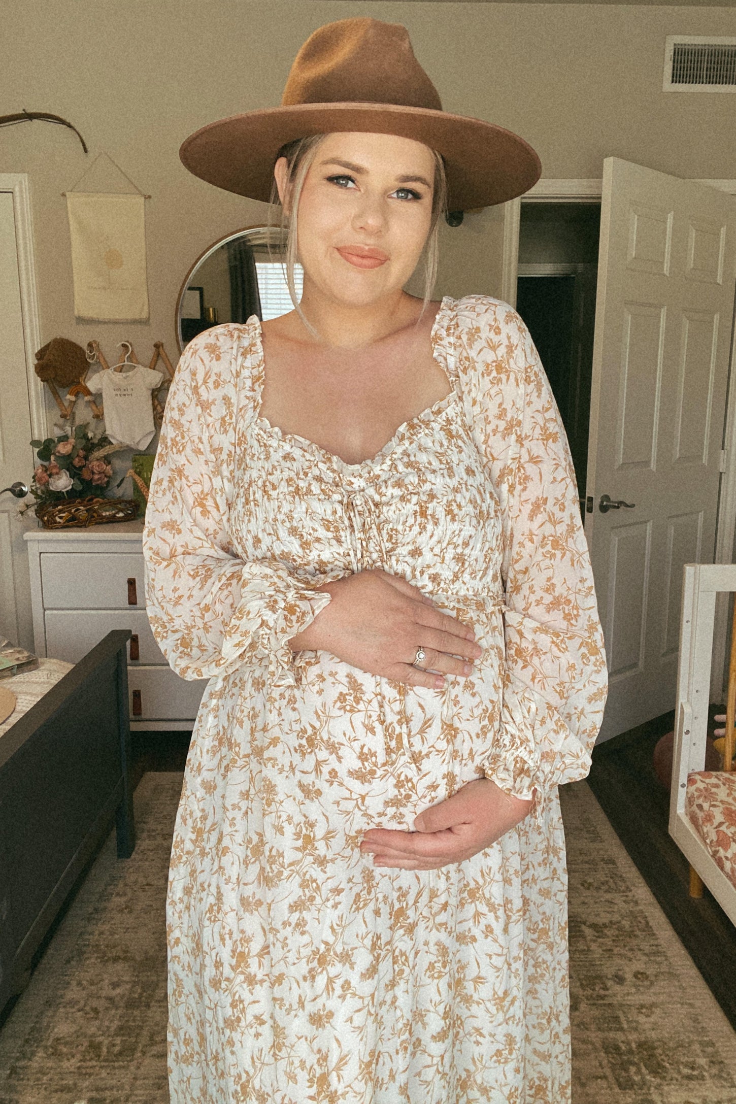 Ivory Floral Chiffon Ruffle Maternity Maxi Dress – PinkBlush