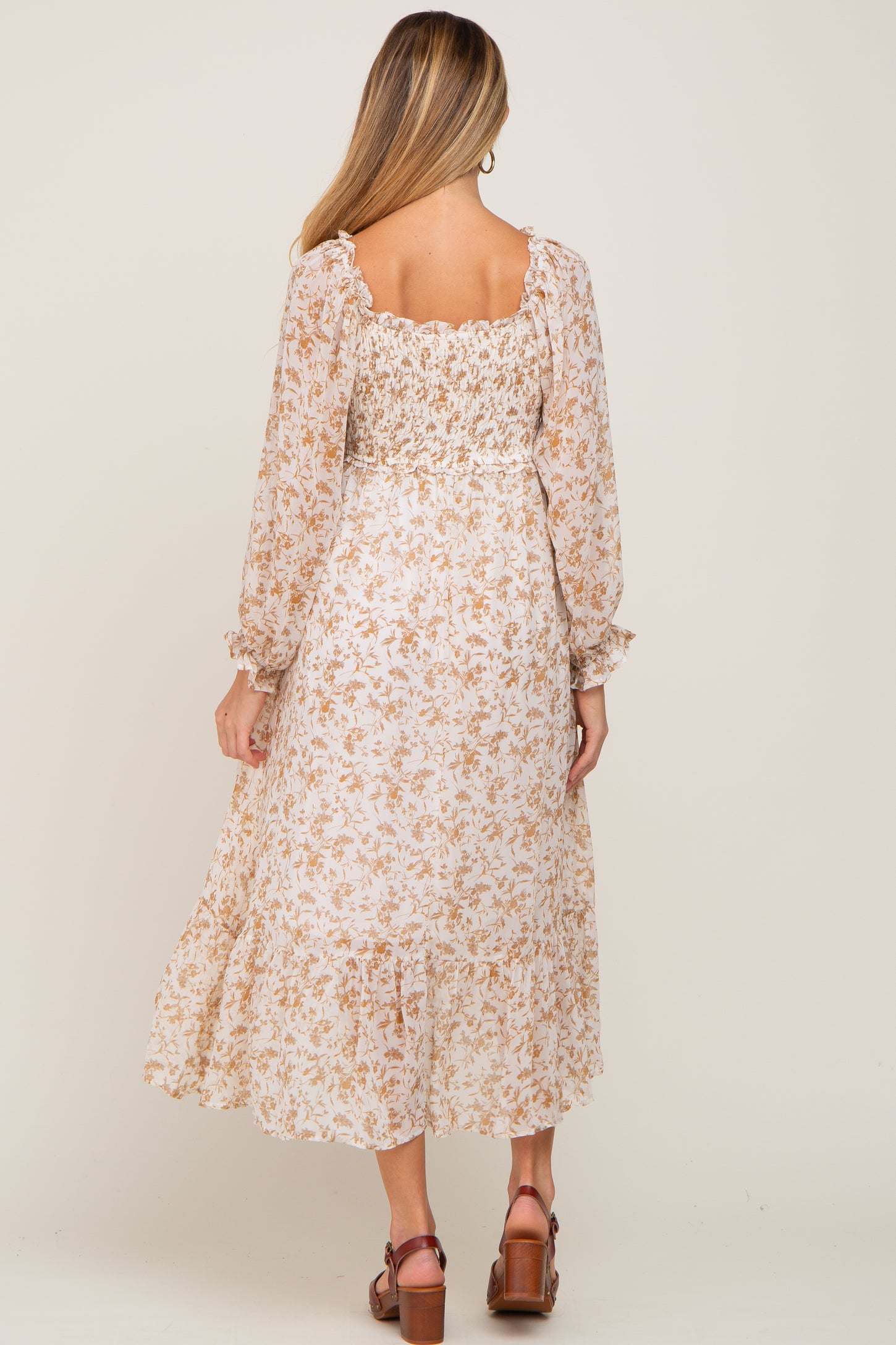 Ivory Floral Chiffon Ruffle Maternity Maxi Dress Large Ivory Floral Chiffon Ruffle Maternity Maxi Dress Large