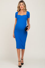 Royal Blue Ribbed Maternity Midi Dress