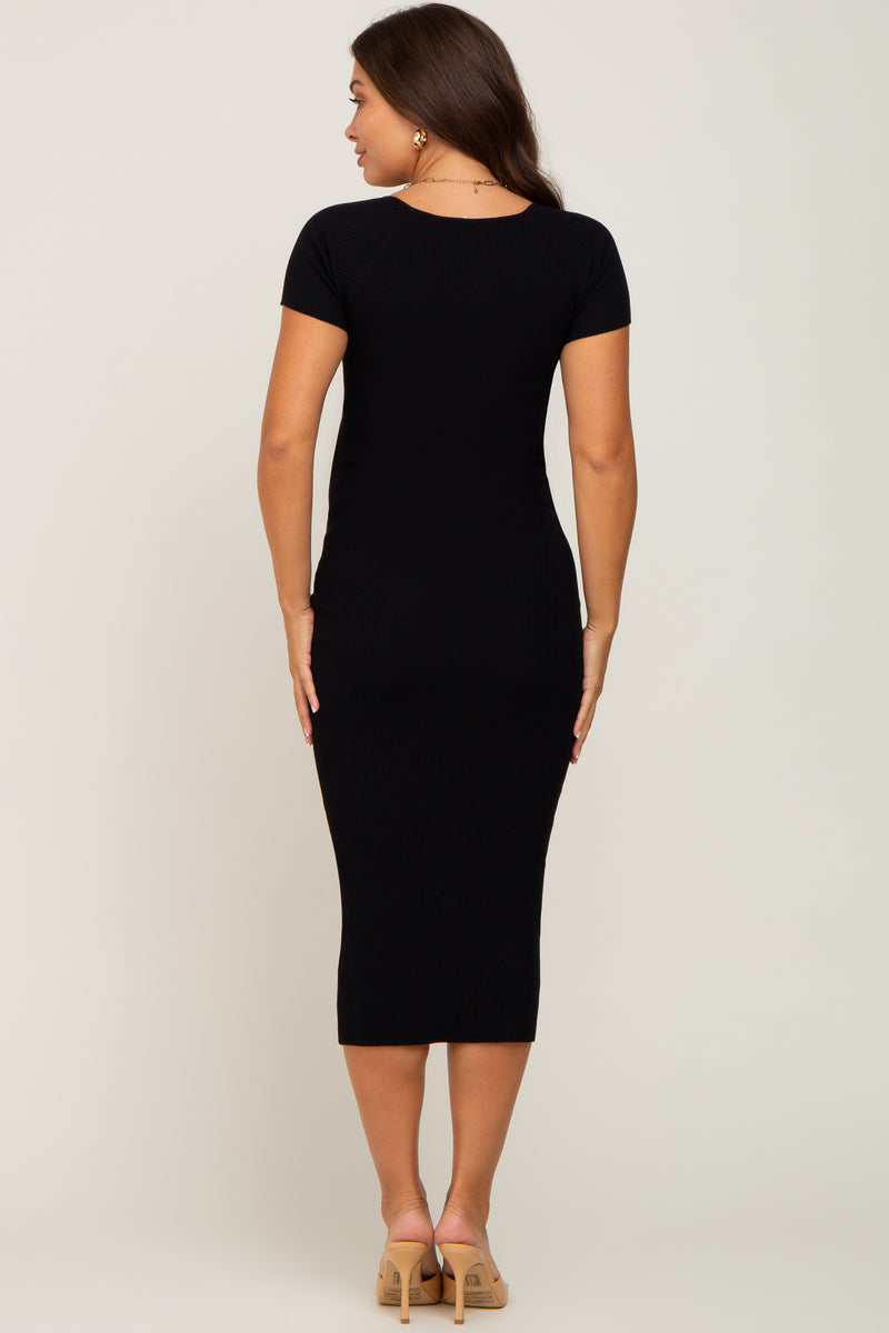 open lace back dress Black Ribbed Maternity Midi Dress – PinkBlush