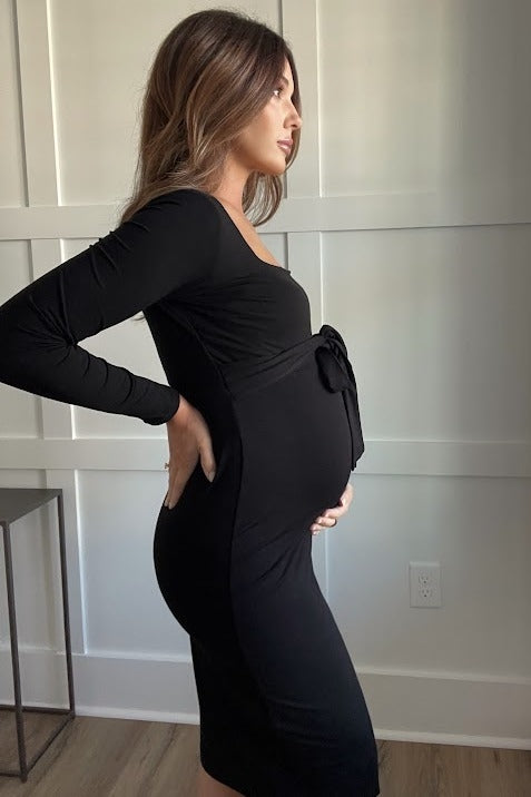 PinkBlush Black Basic Square Neck Maternity Midi Dress Medium PinkBlush Black Basic Square Neck Maternity Midi Dress Medium