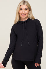 Black Hooded Long Sleeve Maternity Active Top
