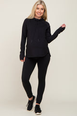 Black Hooded Long Sleeve Maternity Active Top