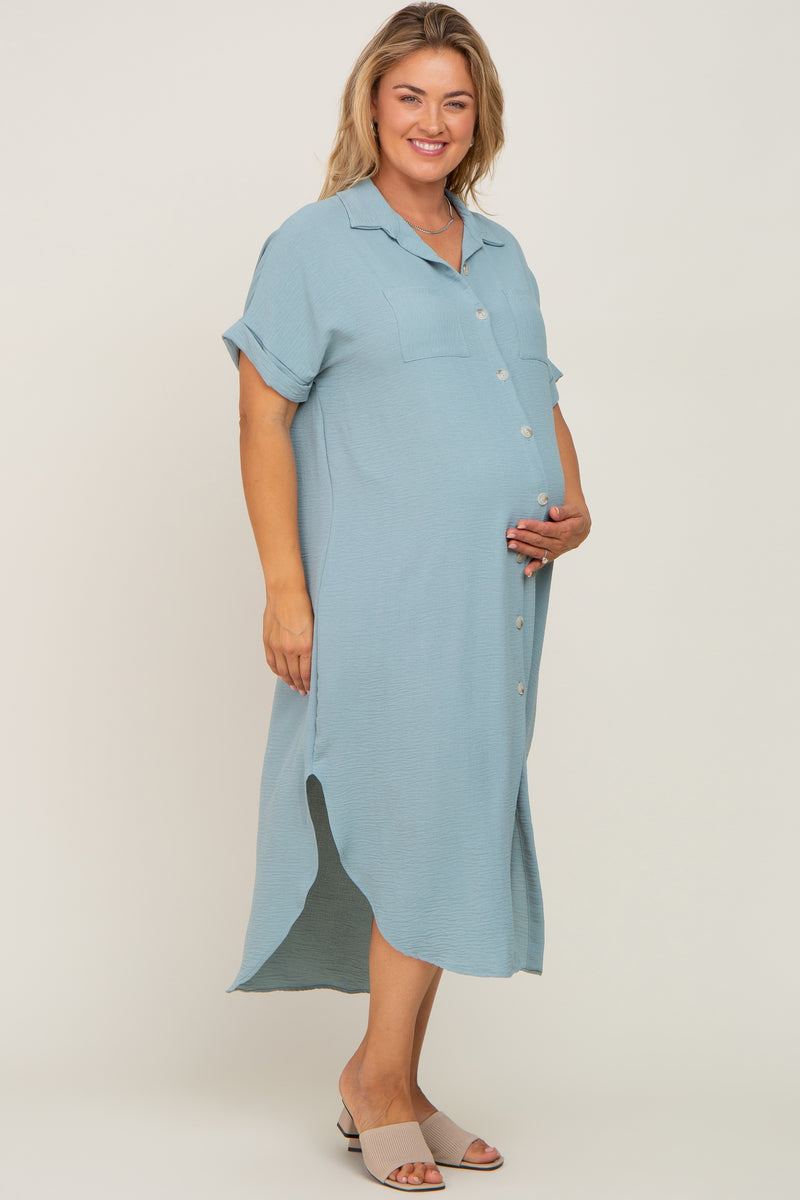 Light Olive Button Down Hi Low Maternity Plus Maxi Dress– PinkBlush