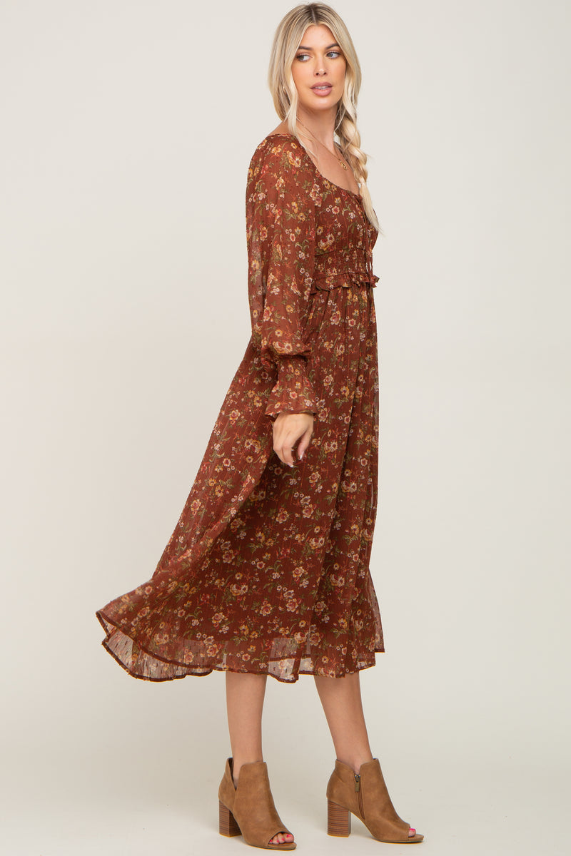 Shine Bright Floral Off Shoulder Smocked Waist Midi Dress