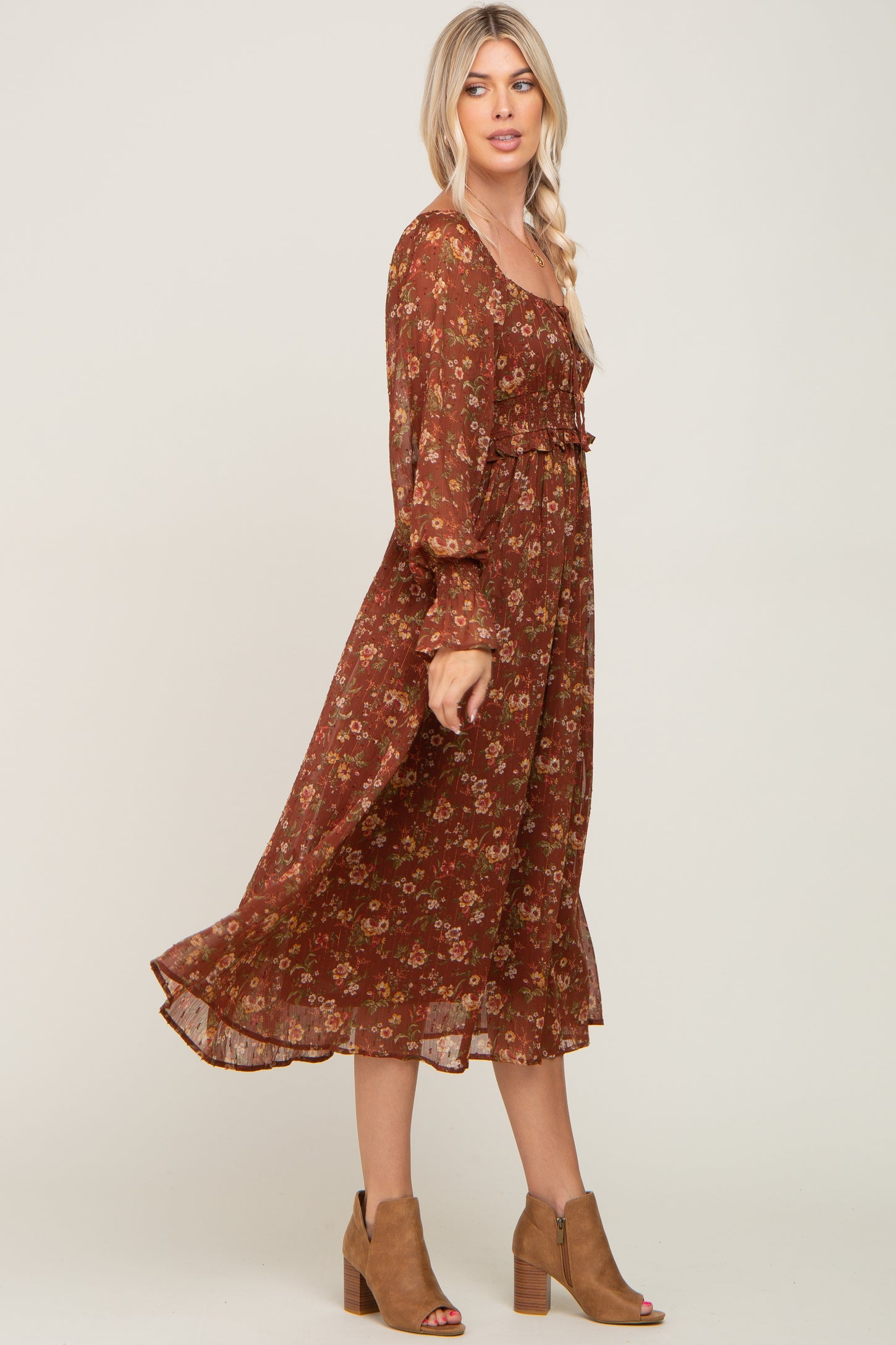 long sleeve brown floral dress Petal and Pup Women's Anisa Maxi Dress