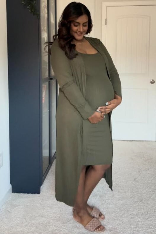 Olive Ribbed Cardigan 2 Piece Maternity Set PinkBlush Olive Ribbed Cardigan 2 Piece Maternity Set PinkBlush