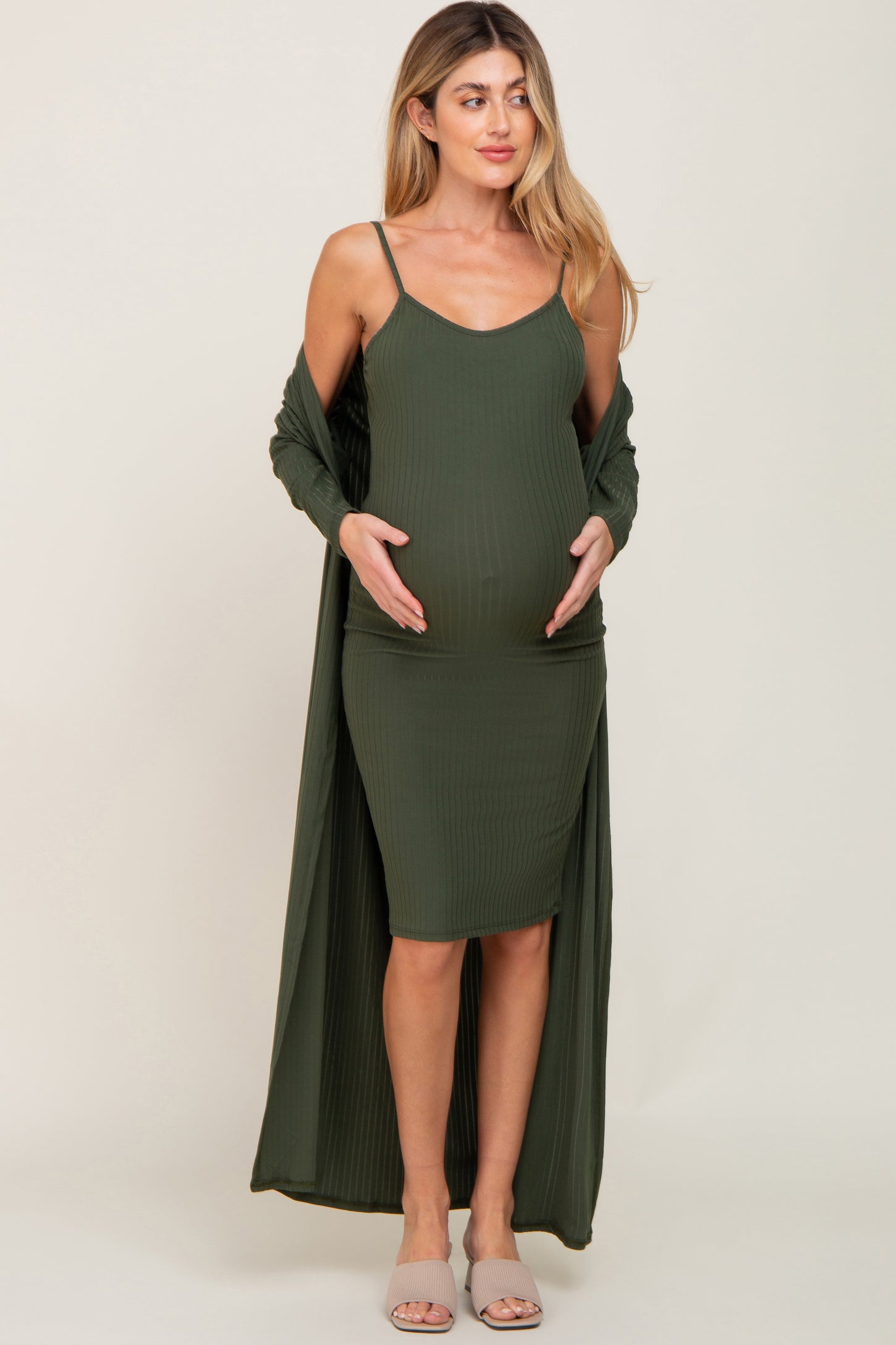 PinkBlush Maternity Olive Ribbed Cardigan 2 Piece Set - Olive green PinkBlush Maternity Olive Ribbed Cardigan 2 Piece Set - Olive green