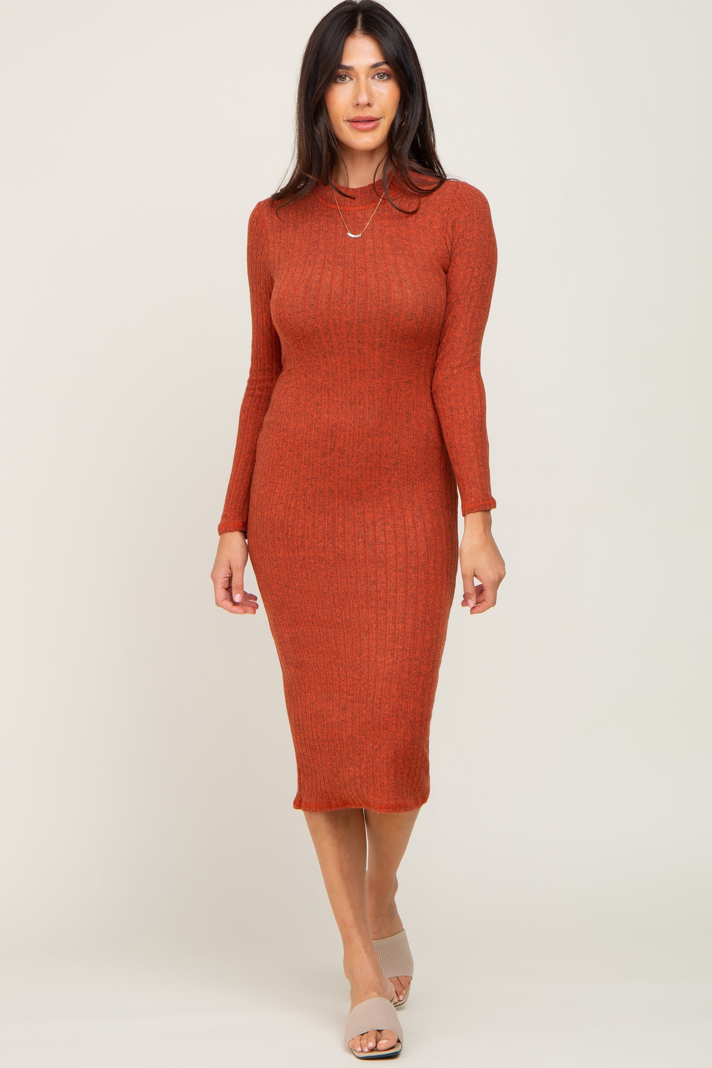 Rust Brushed Knit Long Sleeve Mock Neck Dress PinkBlush Rust Brushed Knit Long Sleeve Mock Neck Dress PinkBlush