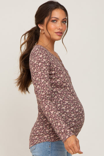 Mauve Floral Maternity Henley Top