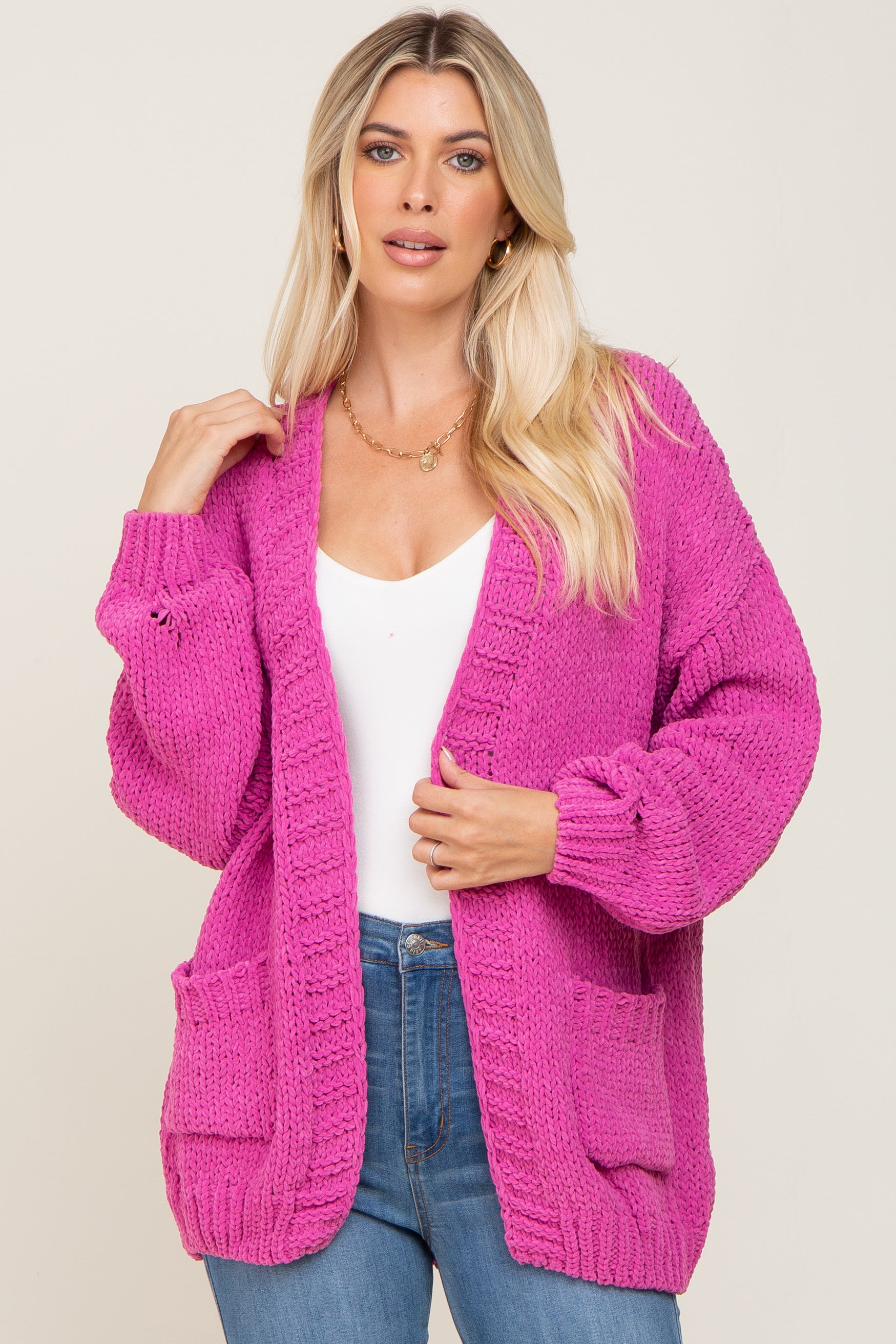 Fuchsia Oversized Bubble Sleeve Cardigan – PinkBlush