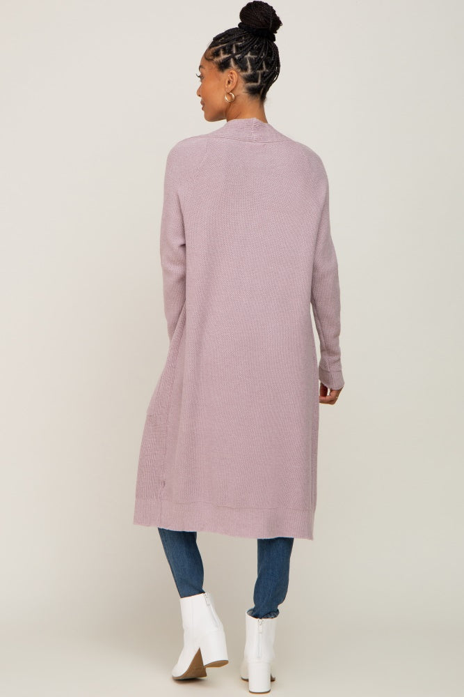 Mauve Open Front Long Cardigan