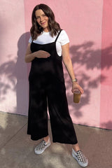 Black Sleeveless Pocketed Wide Leg Maternity Jumpsuit