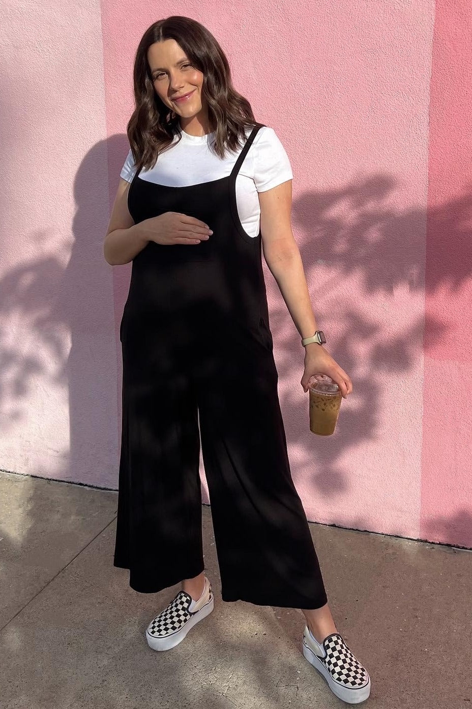 Black Sleeveless Pocketed Wide Leg Maternity Jumpsuit