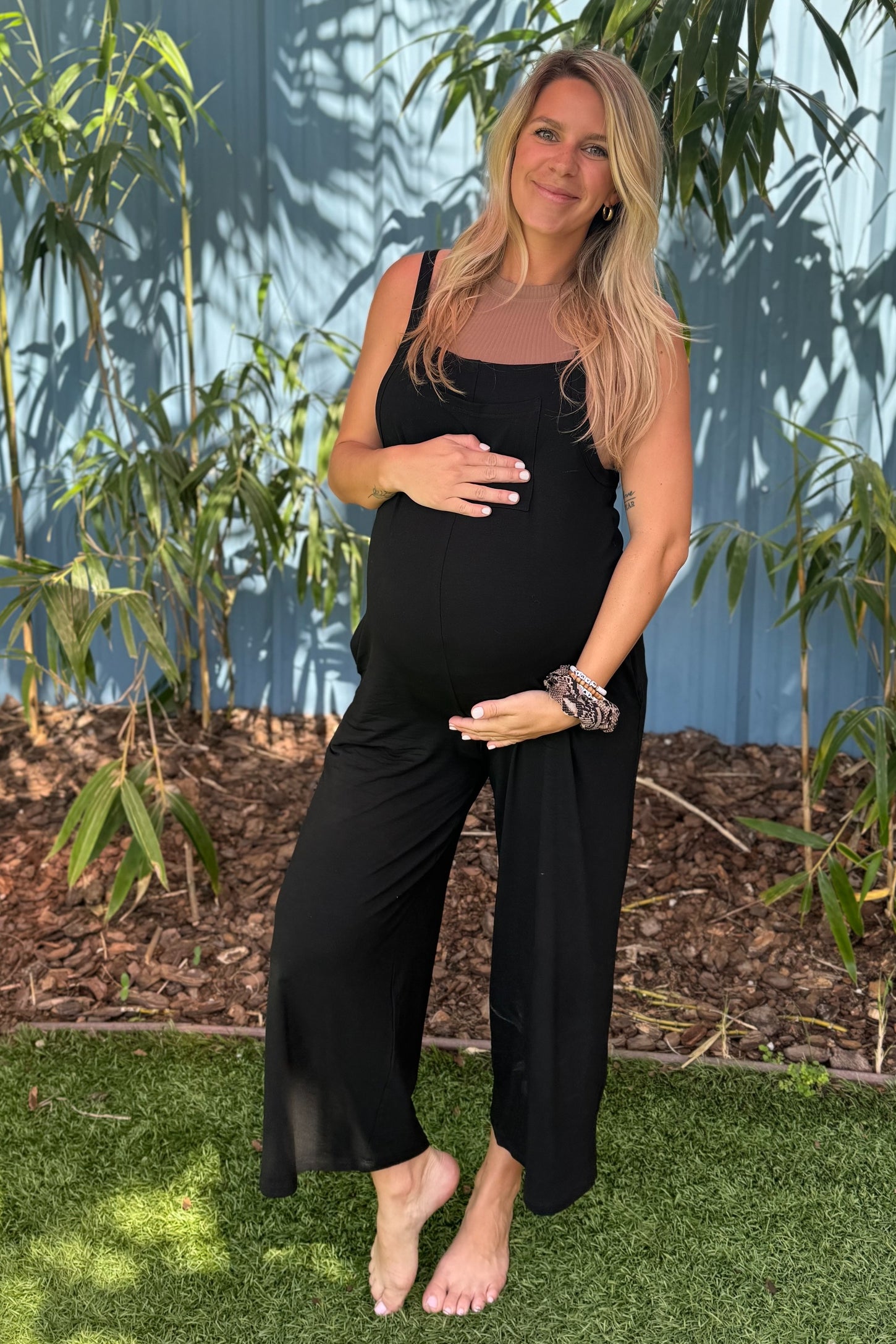 Black Sleeveless Pocketed Wide Leg Maternity Jumpsuit