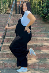Black Sleeveless Pocketed Wide Leg Maternity Jumpsuit