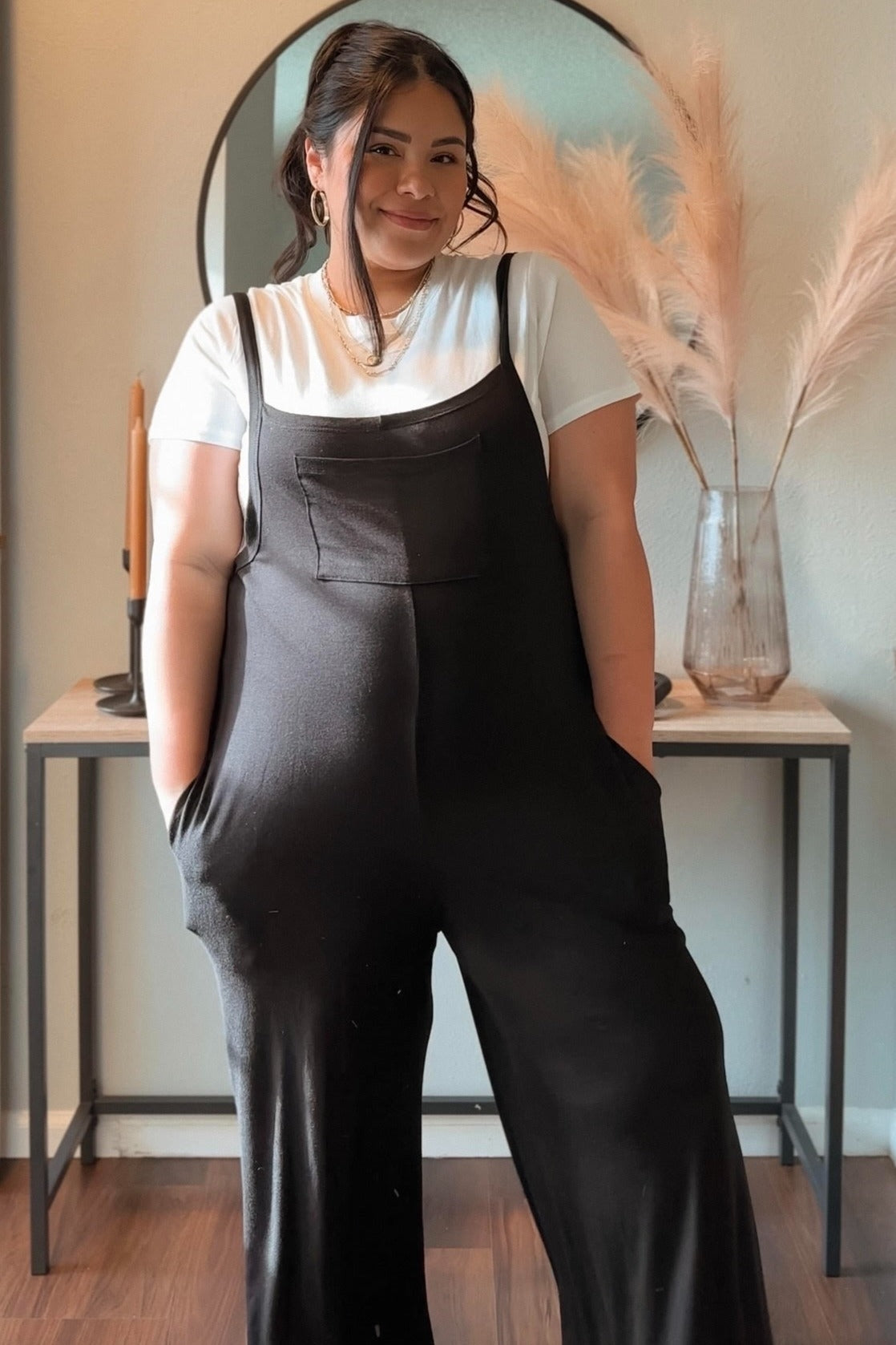 Black Sleeveless Pocketed Wide Leg Maternity Jumpsuit
