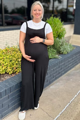 Black Sleeveless Pocketed Wide Leg Maternity Jumpsuit