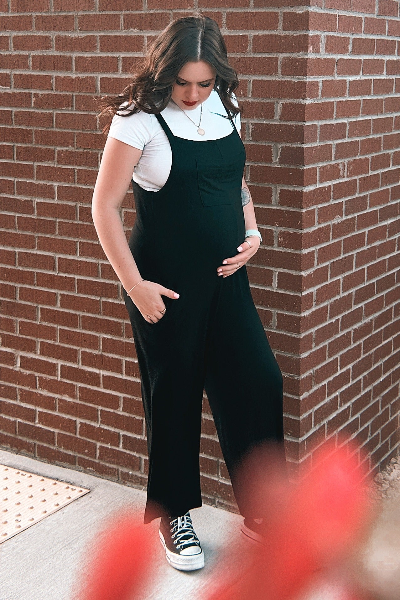 Black Sleeveless Pocketed Wide Leg Maternity Jumpsuit