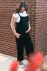 Black Sleeveless Pocketed Wide Leg Maternity Jumpsuit