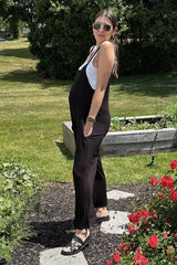 Black Sleeveless Pocketed Wide Leg Maternity Jumpsuit