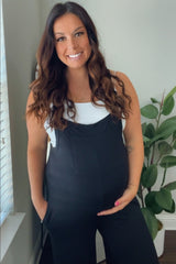 Black Sleeveless Pocketed Wide Leg Maternity Jumpsuit