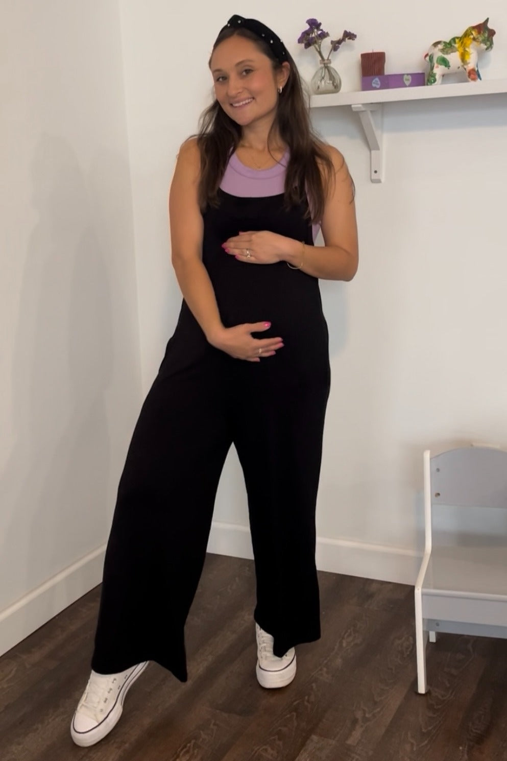 Black Sleeveless Pocketed Wide Leg Maternity Jumpsuit