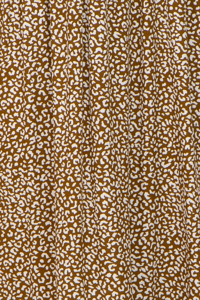 Mocha Leopard Print Square Neck Smocked Midi Dress