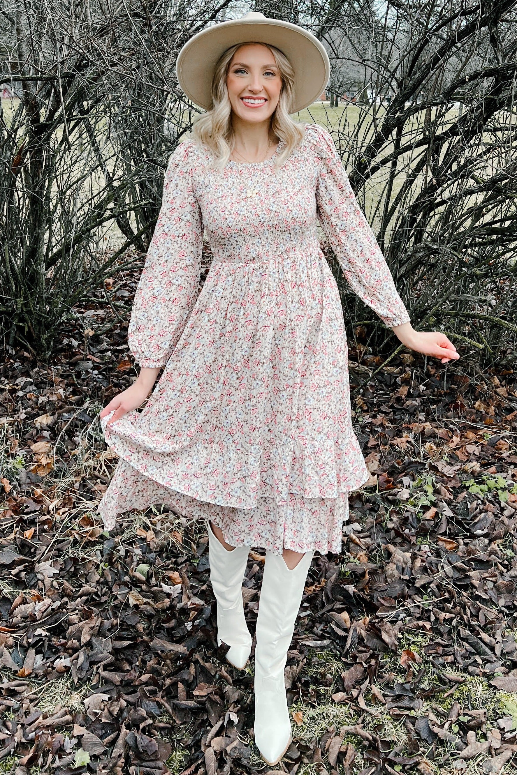 blush long sleeve midi dress Light Pink Embroidered Long Sleeve Midi Dress