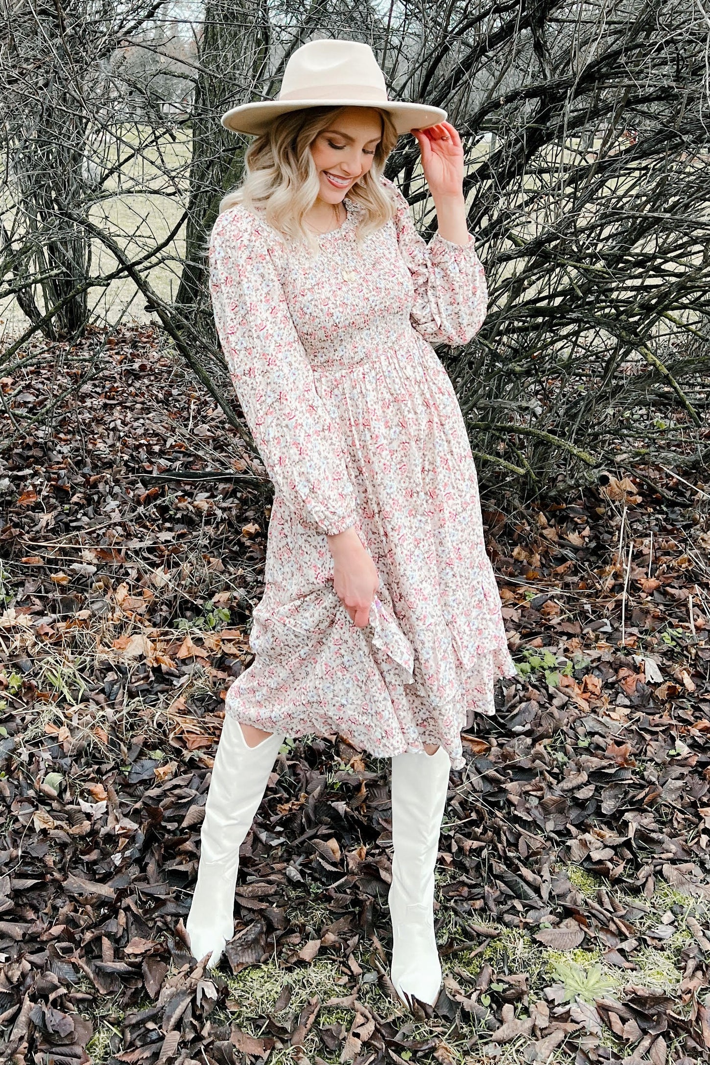 long sleeve pink floral midi dress Petal and Pup Women's Kolby Long Sleeve Midi Dress