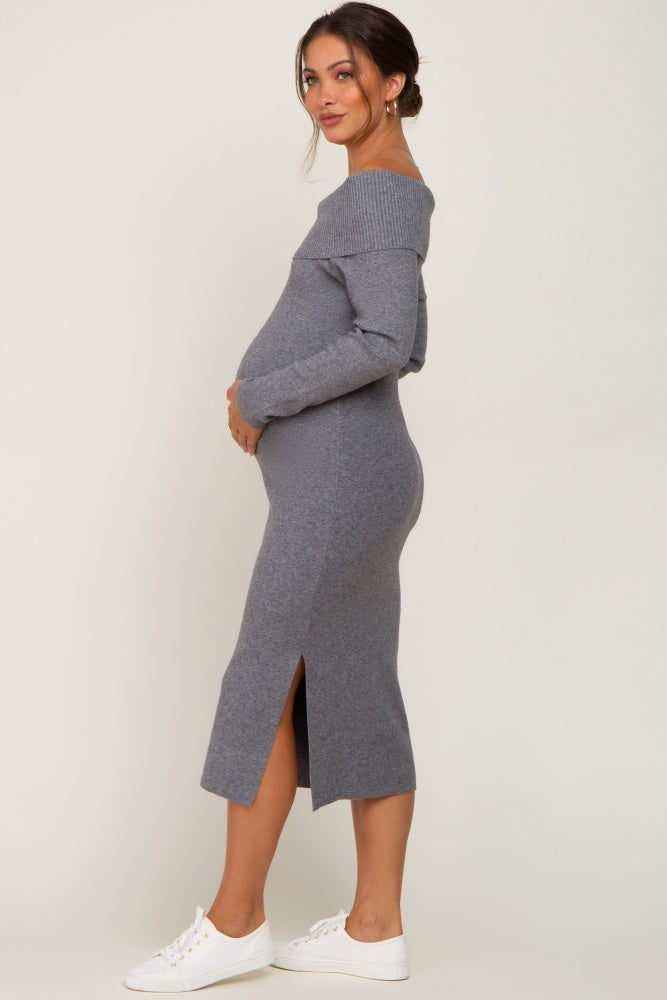 Heather Grey Off Shoulder Maternity Sweater Dress Heather Grey Off Shoulder Maternity Sweater Dress