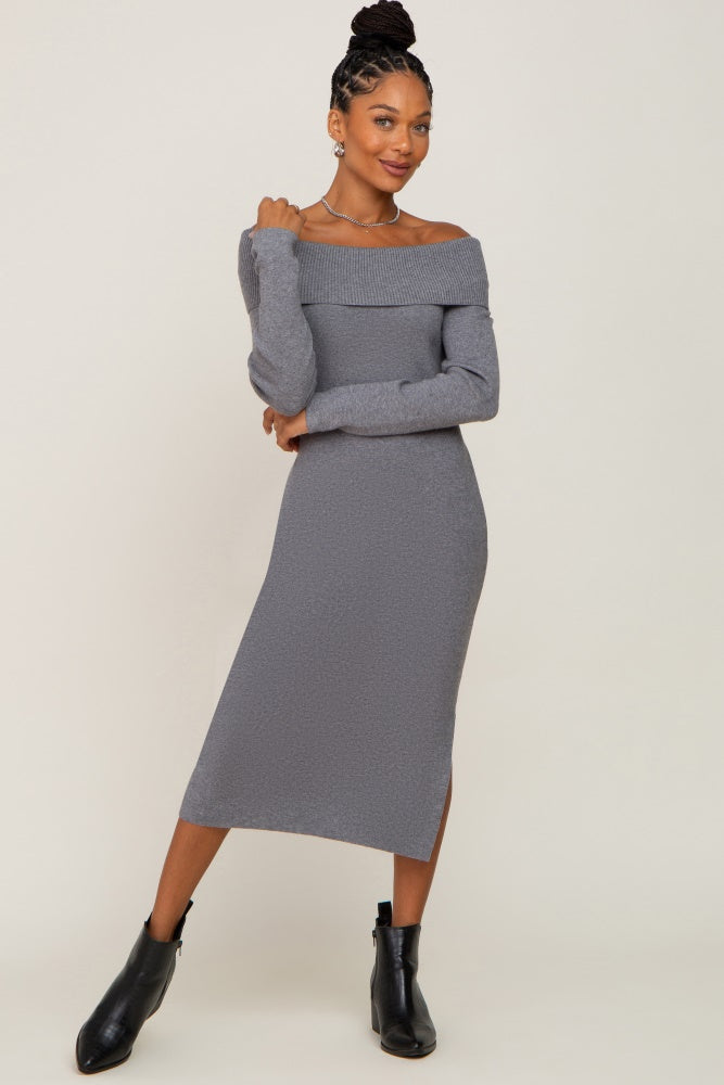 Heather Grey Off Shoulder Maternity Sweater Dress Heather Grey Off Shoulder Maternity Sweater Dress