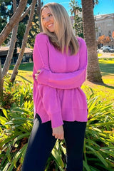 Magenta Exposed Seam Side Slit Sweater