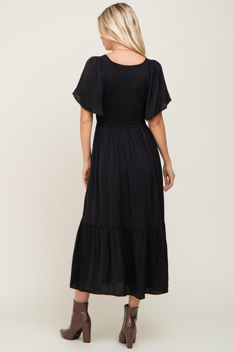 Exclusive Melody Satin Ethnic Print Smocked Back Midi Dress main image 0