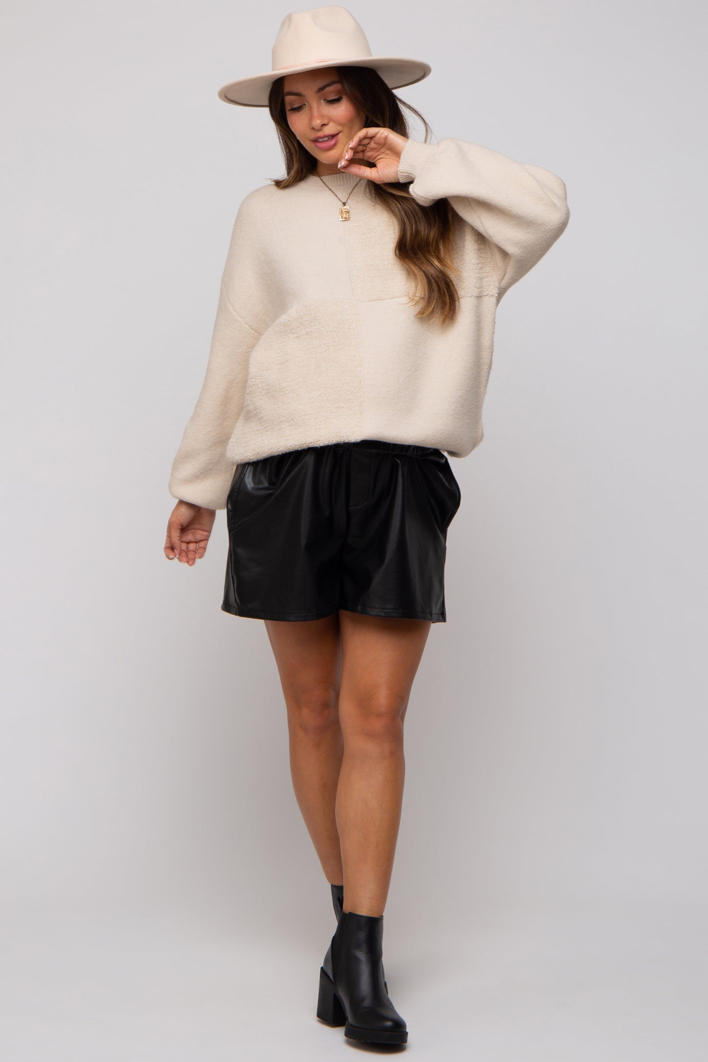 Cream Textured Checker Maternity Sweater