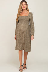 Olive Printed Long Sleeve Maternity Midi Dress