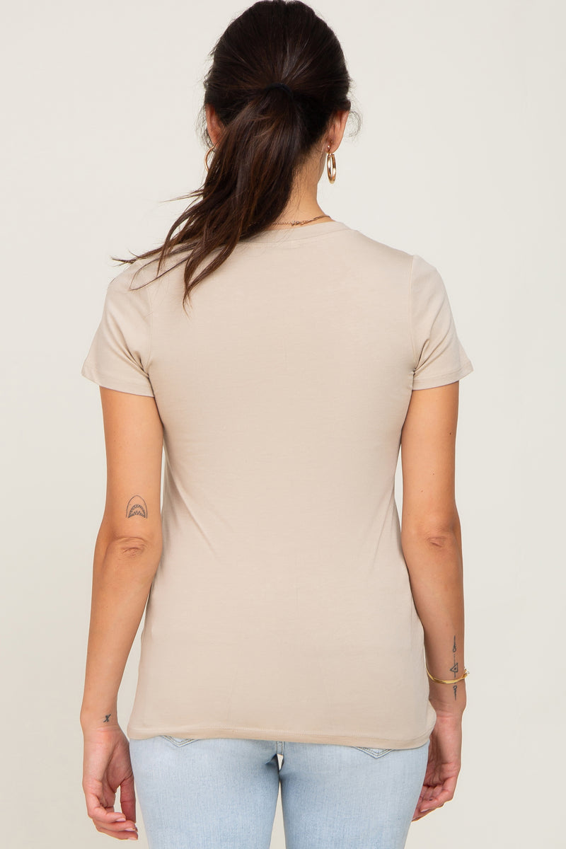 Beige Basic Crew Neck Tee – PinkBlush