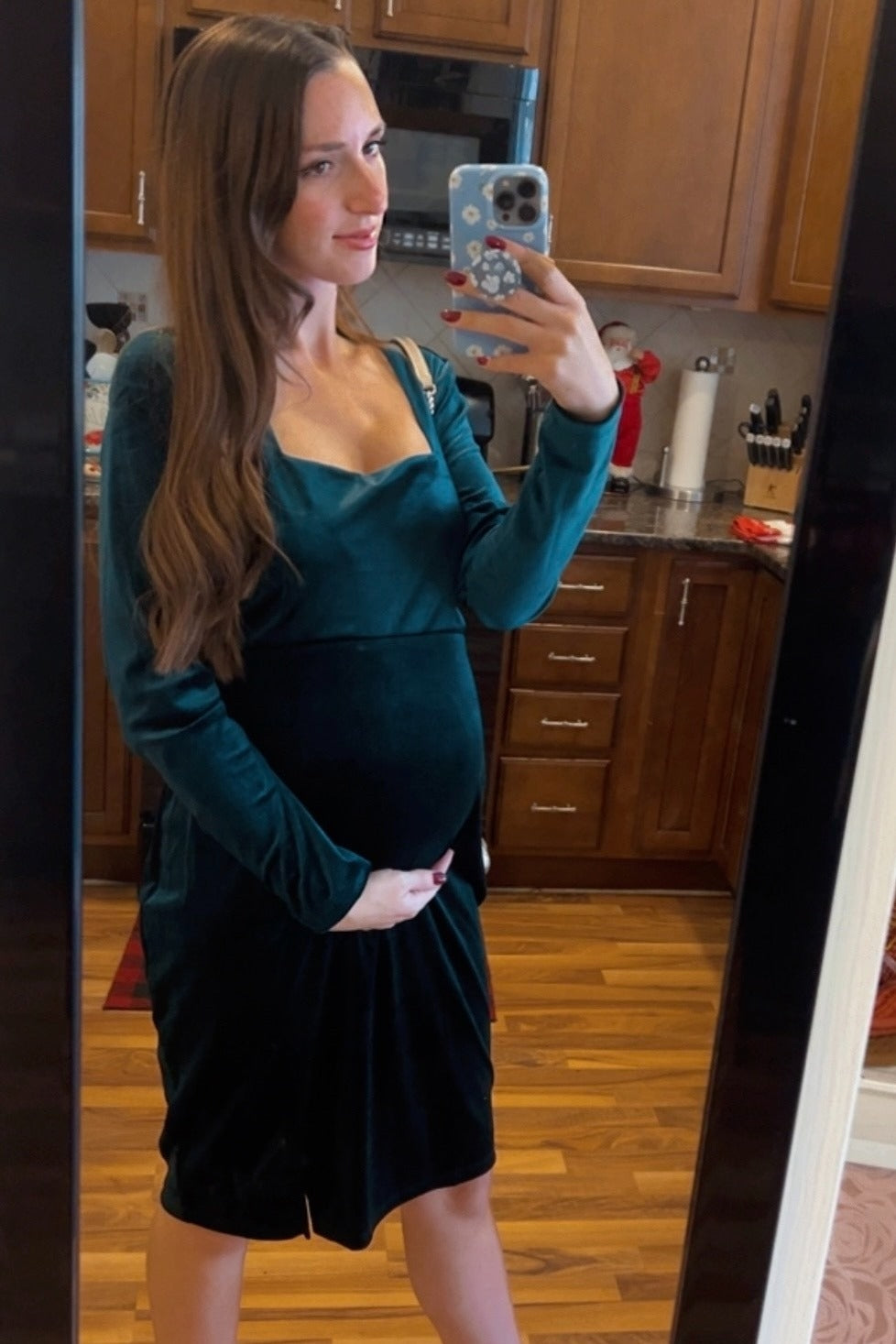 Forest Green Velvet Long Sleeve Side Slit Maternity Dress PinkBlush Forest Green Velvet Long Sleeve Side Slit Maternity Dress PinkBlush