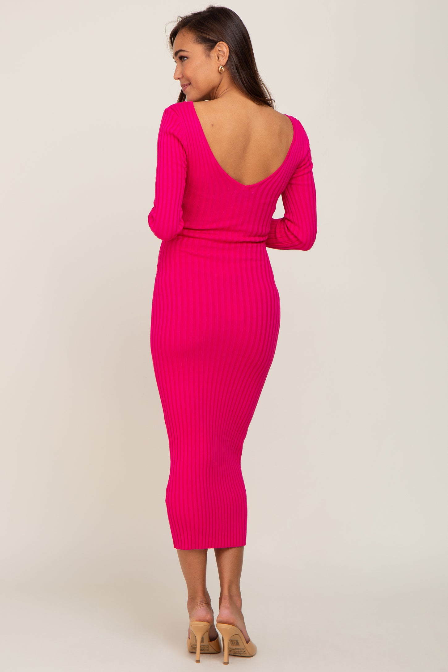 Pinkblush Fuchsia V-Neck Long Sleeve Fitted Maternity Maxi Dress Small